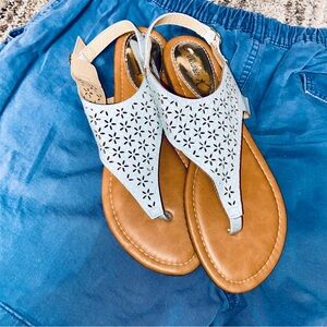 Victoria K Light Blue and Tan Sandals